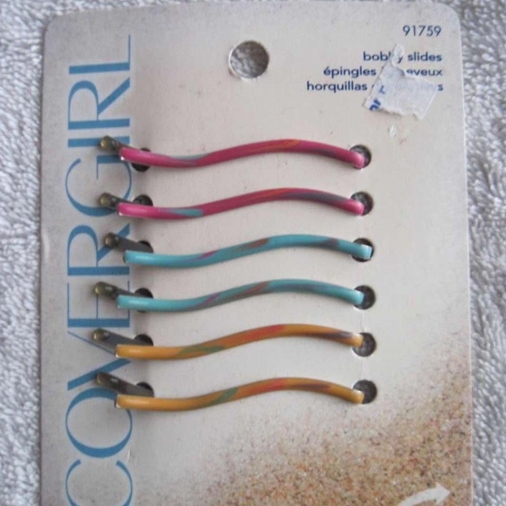 Goody Covergirl Epoxy Metal Wavy Bobby Slide Hair Pins Bobbies Pink Yellow Blue